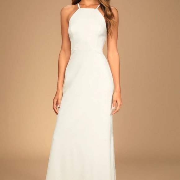 NWT LULU'S Eternal Promise Ivory Satin Cowl Back Sleeveless Wedding Dress - Picture 3 of 9